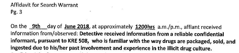 Excerpt from affidavit for raid on Matthew Brinson's house